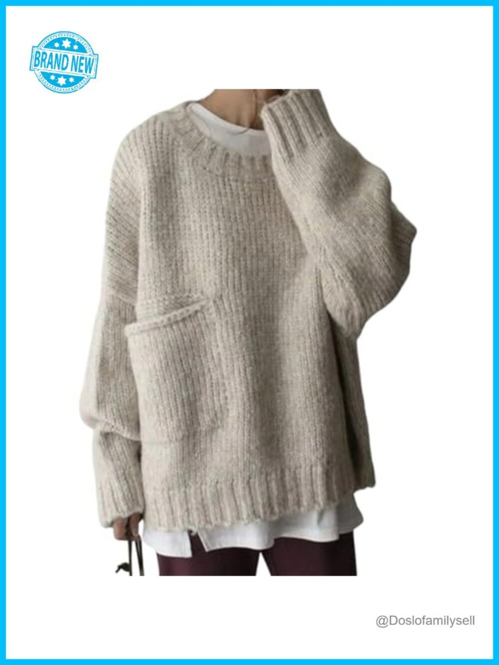 Oversized Knit Sweater Batwing Long Sleeve Crewneck Pullover Top